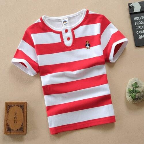 Jargazol Summer Kids Clothes Fashion Red Stripes Baby Boy Polo Shirt 2-15 Years Children Tops Short Sleeve Shirts