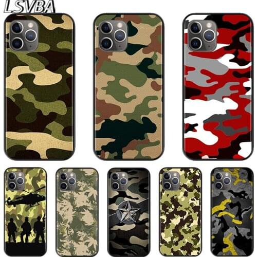 Camouflage Pattern For Apple iPhone 12 11 XS Pro Max Mini XR X 8 7 6 6S Plus 5 SE 2020 Black Cover Phone Case