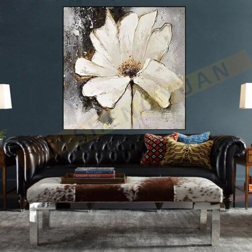 Nordic Style Pure Hand-Painted Oil Painting Abstract Flower Paintings Minimalist Decor Wall Art Modern Home Decoration Bedroom