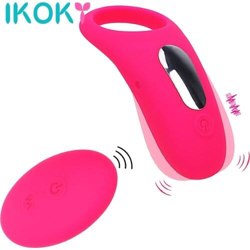 IKOKY Vibrating Cock Ring Delay Ejaculation 9 Speed Sex Toys for Men Couple Clitoris Stimulator Remote Control Penis Ring