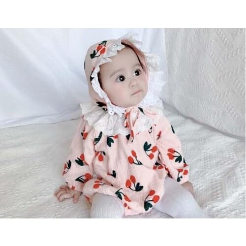 Baby Girl spring cute Cherry prints Long sleeve Triangle rompers