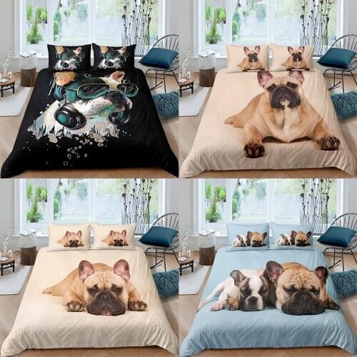Bulldog Cute Dog Bedding Set 2/3Pcs Duvet Cover & Pillowcase(s) 3D Printed Quilt Cover Home Textile Gift