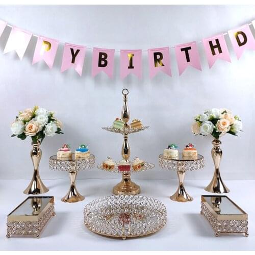 Crystals Cake StandCake Decorating Supplies Cupcake Tower Stand Wedding Plates Set Metal Round Party Dessert Display Decor Tray
