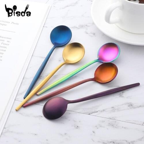2Pcs Tea spoons Stainless Steel Tableware Cutlery Fashion Gold Small Dessert Spoon Silver Mini Coffee Scoop tool