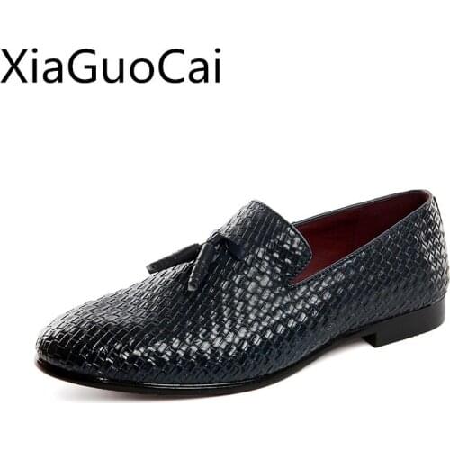 Brand Fashion Autumn Men Casual Shoes Leather Loafers Breathable Knitted Fashion Loafers for Male Flat with Moccasins Big Size