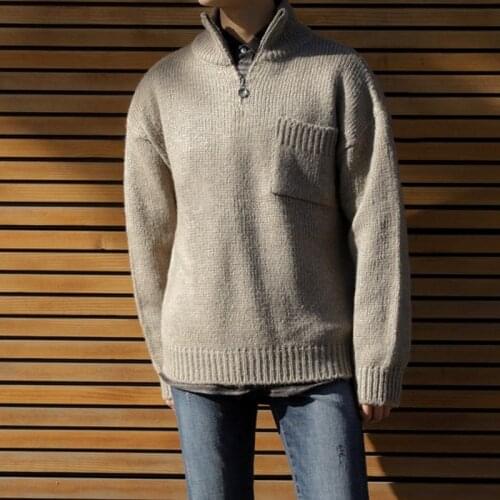Mens autumn and winter sweaters Korean style trendy zipper half high neck sweater loose lazy wind jacket men