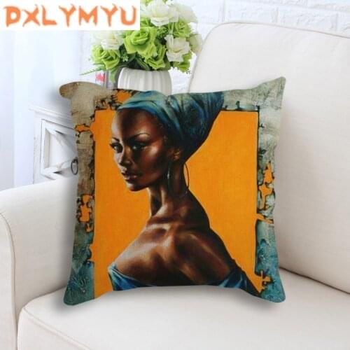 Africa Women Printed Cushion Covers For Sofa Decorative Cushions Pillow Cover 45*45 Linen Beige Pillow Case funda cojín