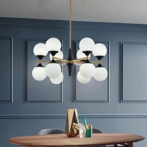 Nordic chandelier post modern minimalist dining room lamp personality milk white glass ball living room bedroom designer magic