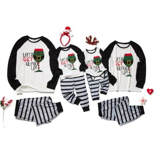 New Lets Get Elfed Up 2020 Family Matching Christmas Pajamas Cotton Printed Letter Mommy and Me Clothes Daddy Son Pijamas Suits