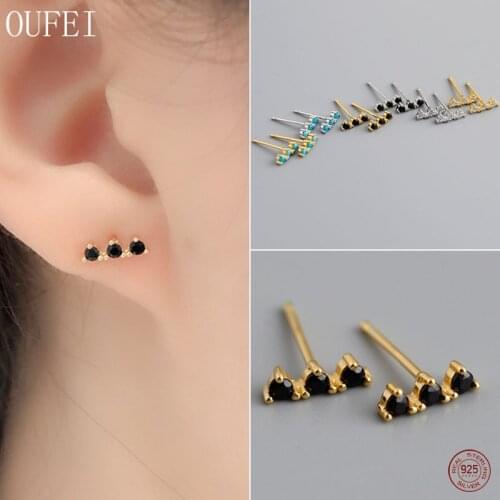 One Word Stud Earrings For Women 925 Sterling Silver Small Earrings Simple Black Zircon Personalized Earrings Fine Jewelry