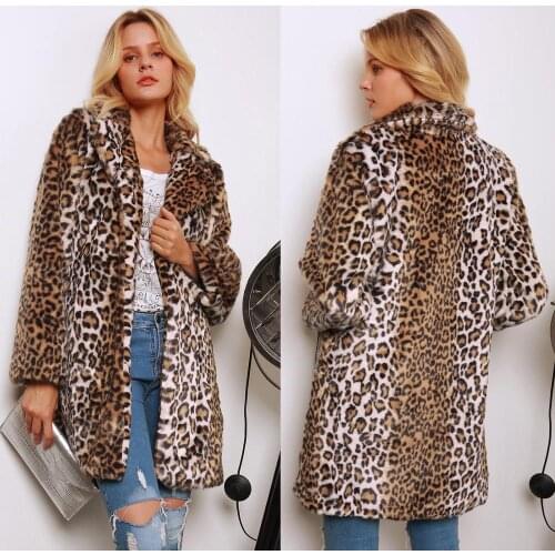 Leopard Faux fFur Coat 2020 European And USA Popular New Coat Winter Womens Suit Collar Leopard Long Section Faux Fur Coat