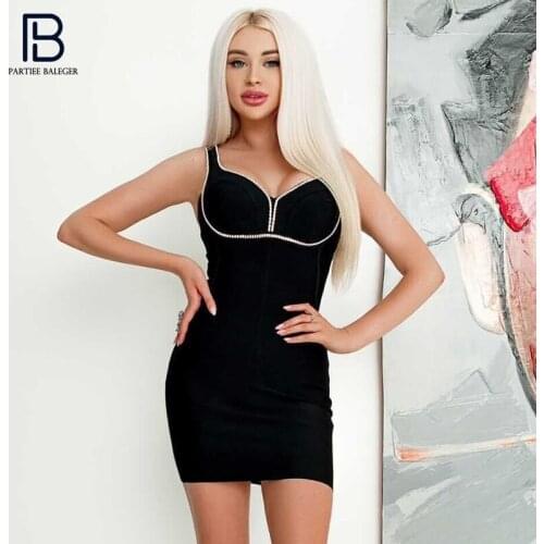 PB Chic Crystal Design Mini Dress Sexy V Neck Sleeveless Backless Celebrity Party Club Bandage Vestido Free Shipping