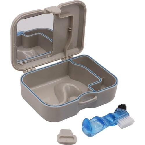 1 Set Denture Teeth Portable Storage Box Case With Mirror And Clean Brush Artificial Dental Appliance Oral Teeth Cleaning Tools