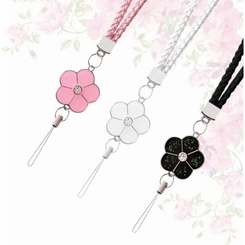 Cute Metal Flower Pattern Leather Weave Phone Lanyard For iPhone Samsung Xiaomi Huawei Honor Oneplus Smart Phone Keychain Straps