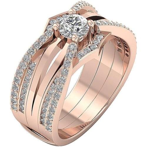 Luxury Zircon Double Ring Set Elegant Personality Women Wedding Manufacturer Wholesale
