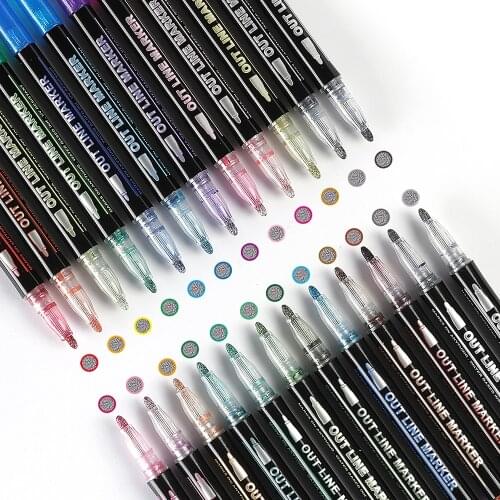 24 Color Double Line Outline Pen Colorful Dream Set Fluorescent DIY Hand Drawn Signature Greeting Card Student Stationery