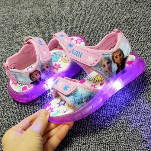 Girls' Sandals Summer New Korean Version of Frozen Childrens Sandals Led Luminous Lights Childrens Beach Shoes on Sale*6