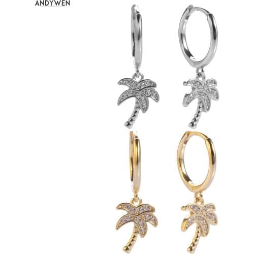 ANDYWEN 925 Sterling Silver Drop Earring Women Jewelry Gold Plated Palm Tree Clip Circle Round Earrings Boucle Doreille Femme