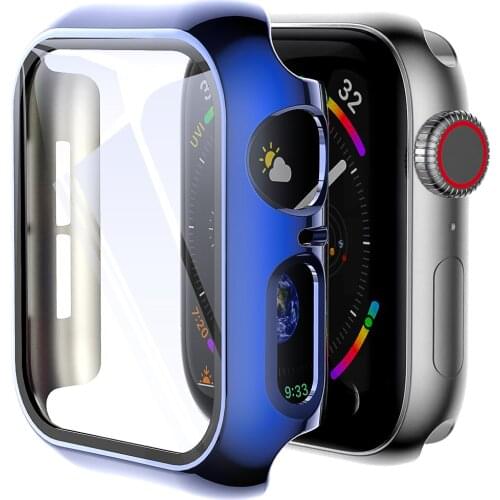 Glass+Cover For Apple Watch 6 Case 44mm 40mm iWatch Case 42mm 38mm bumper+Screen Protector apple watch Serie 6 5 4 3 2 1 Blue