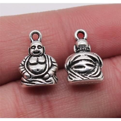 WYSIWYG 5pcs 10x15mm Jewelry Making DIY Handmade Craft Charms Antique Silver Color Maitreya Buddha Statue Pendant