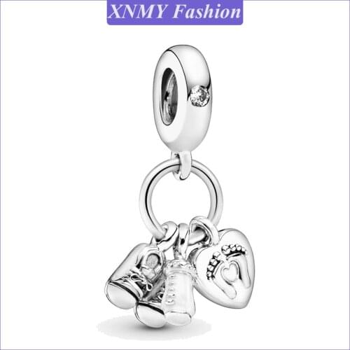 XNMY New Original Silver Color Baby Bottle & Shoes Dangle Charm Fit European Pandora Barcelet Necklace For Women DIY Jewelry