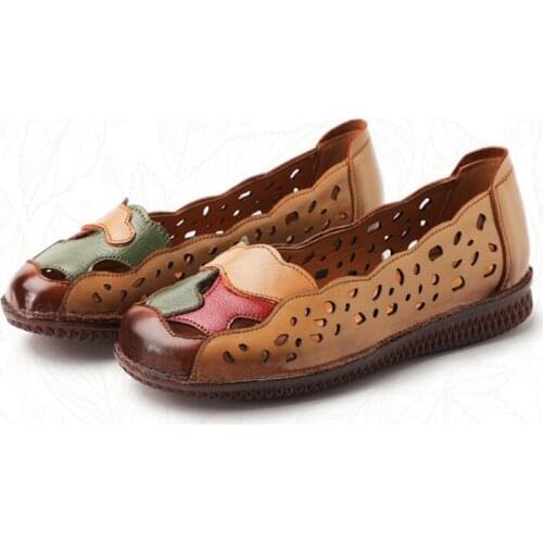 Women Fashion Yellow Pu Leather Hollow Out Slip on Flat Shoes Lady Casual Sweet Wine Red Style Anti Skid Summer Loafers E6733