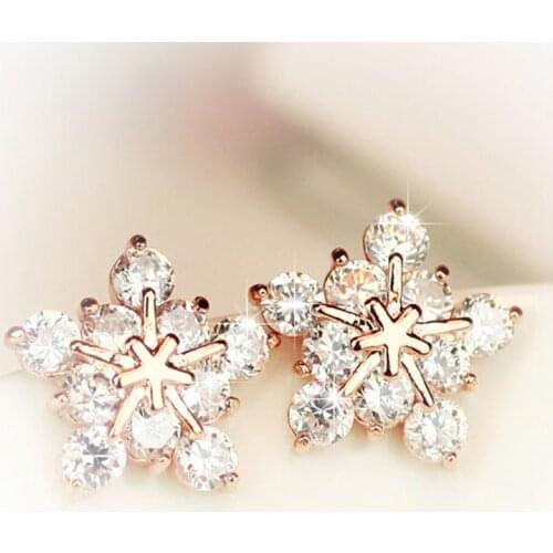 New Ladies Crystal Snowflake Bijoux Statement Stud Earrings For Women Gold Earring Fashion Jewelry Pendientes Mujer