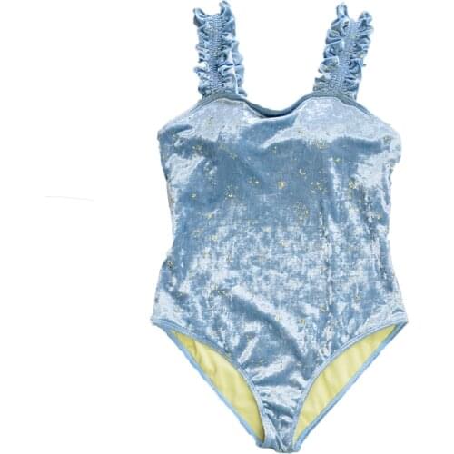 VSUE Women Lake Blue Swimwear Swimsuit One Piece Suits Velvet Starry Sky Bronzing Bikini Beachwear Y0027