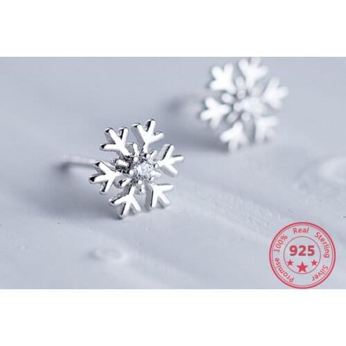 Fashion 925 Sterling Silver Romantic Snowflake Zircon Flower Stud Earrings Christmas Gift Luxury Jewelry For Women