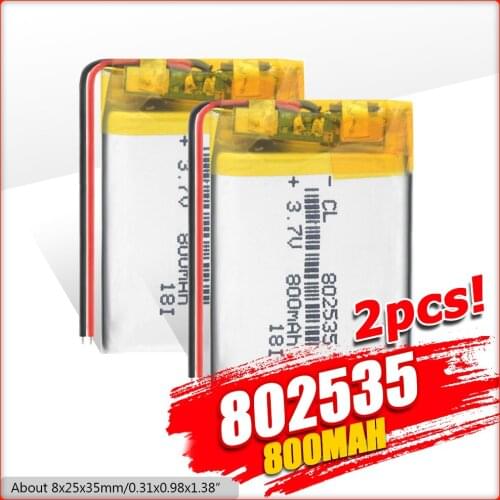 1/2/4PC 3.7V Lipo cells 802535 800mah Lithium Polymer Rechargeable Battery For MP3 GPS bluetooth headset DVD PDA LED Lamp Camera
