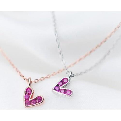 1pc SMALL CUTE 100% real 925 Sterling Silver Fine Jewelry red cz set Love Heart necklace Pendant white/ gold choice GTLX1647