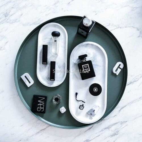 Chic Marble Ceramic Cosmetic Storage Dessert Bread Tray Dish Plate Plates Jewelry Ring Trays INS Luxury Decoration Gift 1PCS