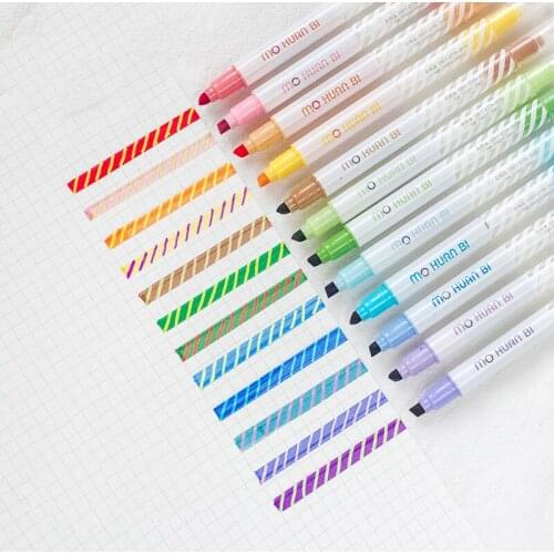 12pcs Magic color highlighter pen set Dual-side fluorescent erasable marker Liner drawing art pen Stationery Office School A6809