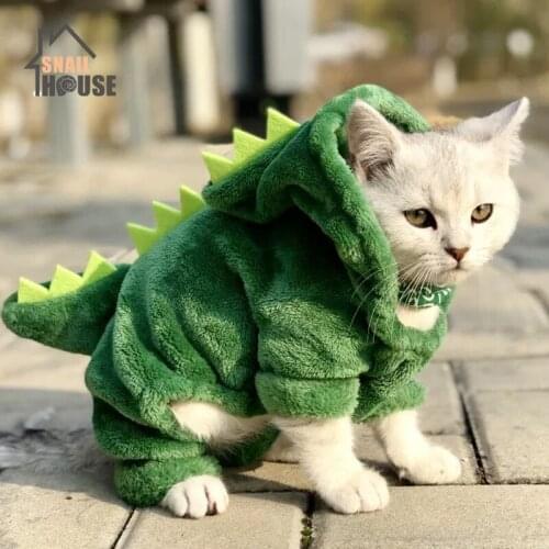 2020 New Hot Sale Pet Cat Clothes Small Kitten Hoodie Puppy Dog Clothes Funny Dinosaur Costumes Winter Warm Plush Coat