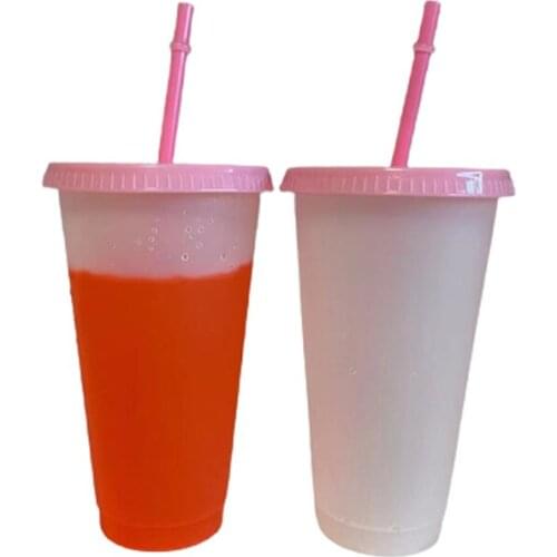 710ml Straw Cup With Lid Color Changing Coffee Cup Reusable Cup Plastic Tumbler Matte Finish Coffee mug tazas Dropship Wholesale