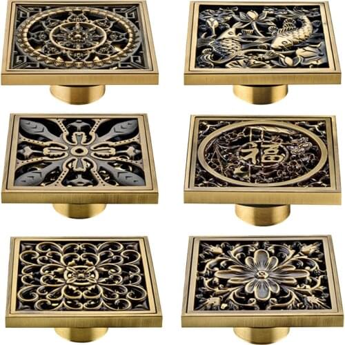 Antique Floor Drain Deep Water Seal Square Green Bronze Floor Drain Deodorant and Anti-Blocking for Bathroom Toilet Kitchen