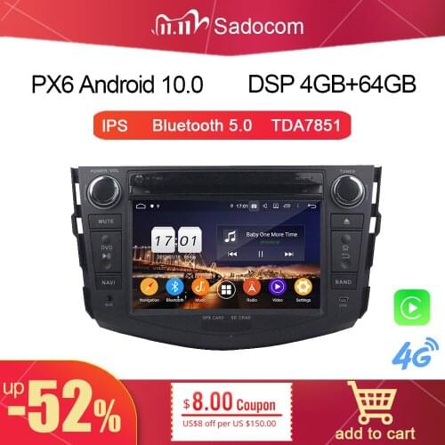 PX6 DSP TDA7851 Android 10.0 4GB RAM Octa Core Car DVD Player car radio 4G RDS RADIO GPS Glonass Map For Toyota RAV4 2006 - 2012