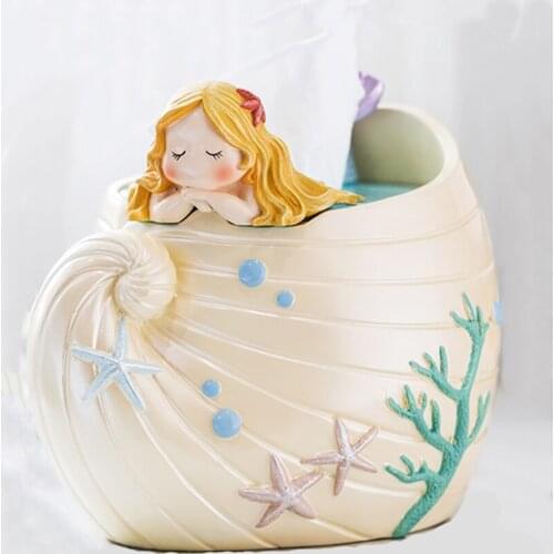 Free Shipping Home Decor Resin Tissue Box Refined Mermaid Paper Organizer Fairy Lady Table Decoration Lovely Gift Hotel Ornament