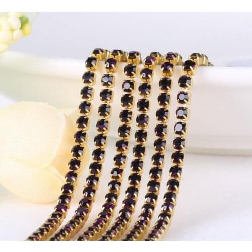 10Yard Amethyst Purple Claw Crystal Rhinestones Chain Gradient DIY Dense Gold Base Rhineston Chain Garment&Bag Art Decoration