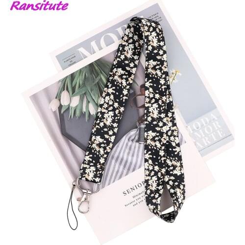 Ransitute R2184 Cherry Blossoms Black Neck Strap Lanyards ID Badge Card Holder Keychain Phone Gym Strap Webbing Necklace Gift