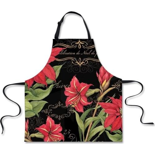 Flowers Poinsettia Print Cooking Aprons Baking Cooking Restaurant Accessories Custom Women Kitchen Apron Delantal Cocina Mujer