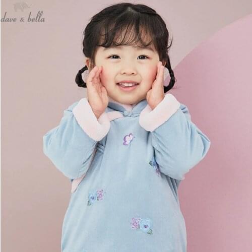 DBM15293 dave bella winter baby girls Chinese style embroidery dress children fashion party dress kids infant lolita clothes