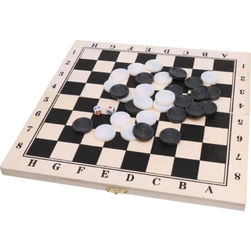 Wooden Foldable Checkers Board With Draughts Pieces Set Board Game 8x8