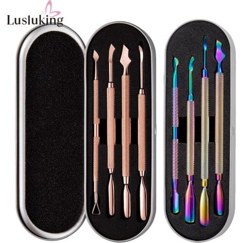 4pcs/set Stainless Steel Cuticle Pusher Dead Skin Push Remover For Pedicure Manicure Nail Art Cleaner Care Tool Double-ended