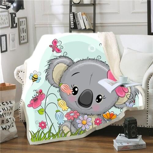 Fanaijia cartoon throw blanket for sofa blankets Keep warm faux fur Koala Printed Double blanket bed kids blanket luxury