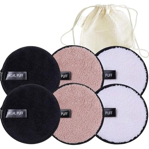 Gaodear Makeup Remover Pads Rounds Reusable 6 Pack Wipes Cloth Organic Towels Cotton for Facial Cleansing Puff with Laundry Bag