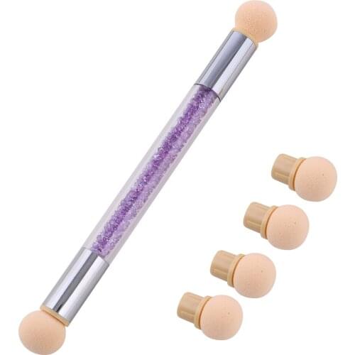 Nail Art Gel Brush Polishing Pen Round Sponge Heads Gradient Double End Brushes Rhinestone Handle Manicure Tool