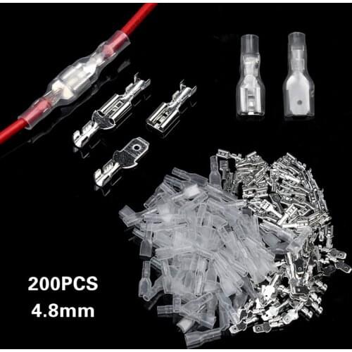 200Pcs 2.8/4.8/6.3mm Wire Connectors Assorted Kit Crimp Female/Male Spade Terminals With Transparent Insulating Sleeves