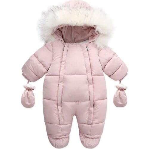 Newborn Baby Two-piece Thermal Clothes Set Winter Warm Long Sleeve Hooded Romper and Gloves Toddler Baby Boy Girl Outfits