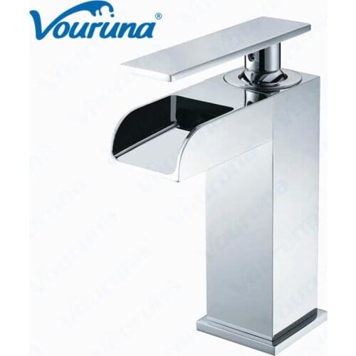 2018 New Arrival Patent Design Square Style Solid Brass Single Lever Waterfall Bathroom Faucet Basin Mixer Tap